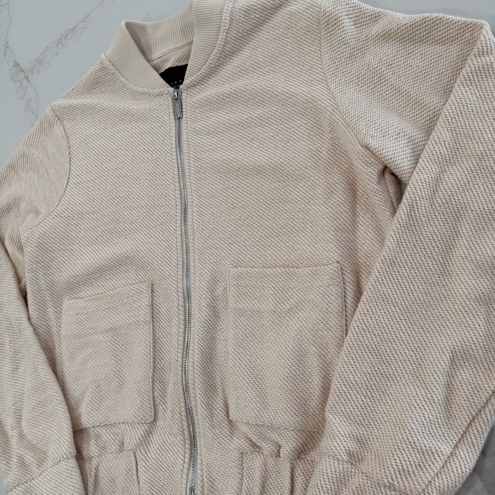 Sanctuary Casey Knit Full Zip Bomber Jacket Women’s XS Oatmeal Textured Cozycore - Picture 3 of 8